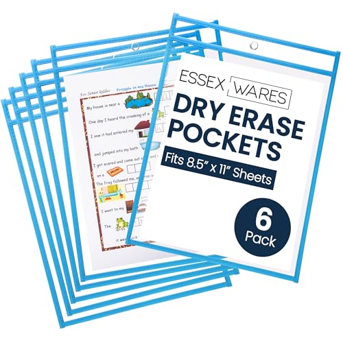 Essex Wares - 6 Pack, Sky Blue Dry Erase Pockets, 10" Wide x 13.5" Tall - color: Sky Blue