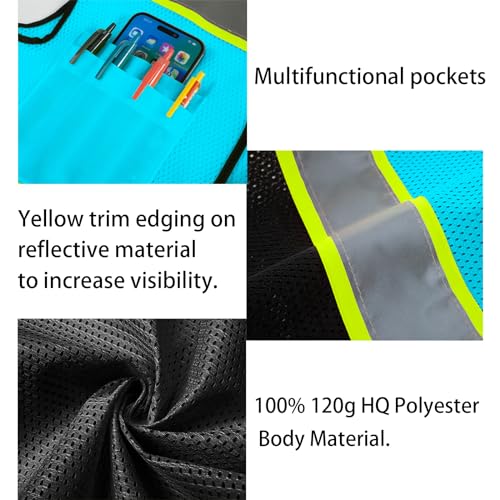 Safety Vest Customize Logo with 5 Pockets & Zipper Reflective High Visibility Vest Class 2 Outdoor Workwear - color: Blue Black-custom, size: Large