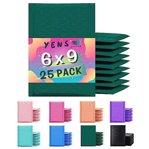 Yens Green Poly Bubble Mailers 6x10 25 Pack Usable 6x9 - color: Green, size: 6" x 10"