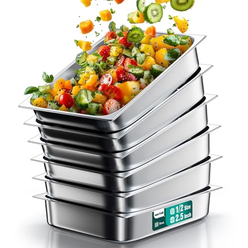 WantJoin Stainless Steel Steam Table Hotel Pan Set 1/2 Size 2.5 Inch 6 Pack - color: 2.5" Deep, size: 1/2 Size Thickened