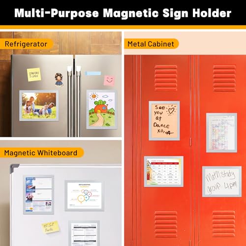 20Packs Magnetic Sign Holder 8.5x11 for Fridge & Metal Surfaces - Magnetic Frames with File/Paper/Document Holder - Photos/Pictures/Posters Frame for Commercial Offices/Stores (Silver) - color: Silver, size: 20Pack 8.5"x11"