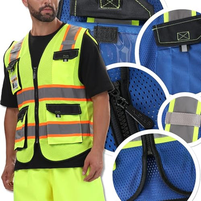 JKSafety Safety Vest for Men Women Hi Vis Reflective Vest JK220 Blue M - color: Blue, size: Medium
