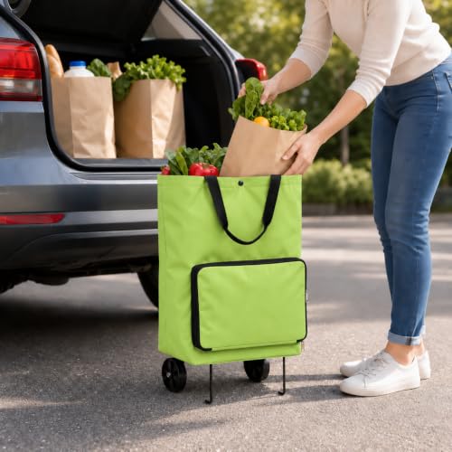 2 in 1 Foldable Shopping Cart with Wheels, Waterproof Oxford Fabric