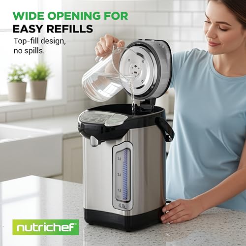 NutriChef Electric Water Boiler and Warmer - 4L/4.2Qt Stainless Steel Electric Hot Water Dispenser w/Rotating Base, Auto Shut Off, Safety Lock, Instant Heating for Coffee & Tea (NCHUB24) - size: 4.2 Quarts