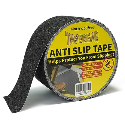 TAPEBEAR Black Grip Tape Anti Slip Traction Tape 4Inch x 60Ft - color: Black, size: 4in x 60feet