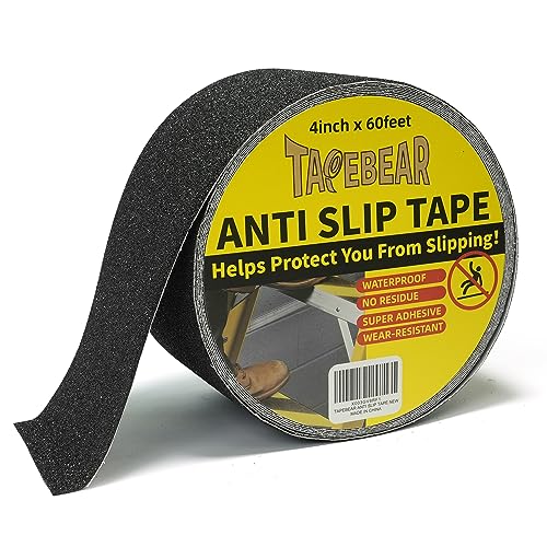 TAPEBEAR Black Grip Tape Anti Slip Traction Tape 4Inch x 60Ft - color: Black, size: 4in x 60feet
