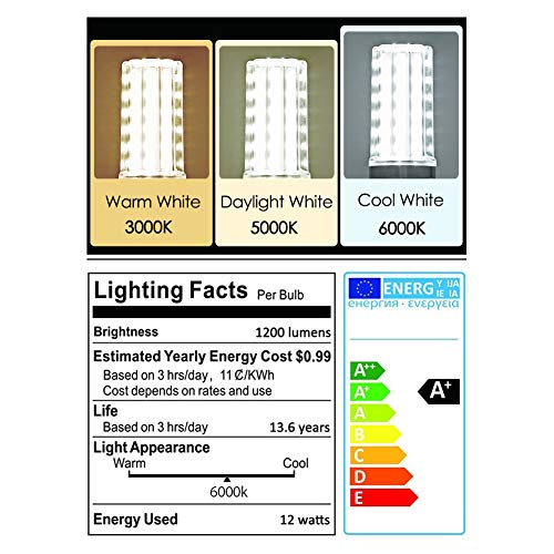 E12 LED Corn Light Bulbs, 12W Equivalent 100W, 1200 Lumen 6000K Cool Daylight White, Non-Dimmable Candelabra Base Chandelier Lights, Pack of 3 - color: E12-12w-6000k-3pcs
