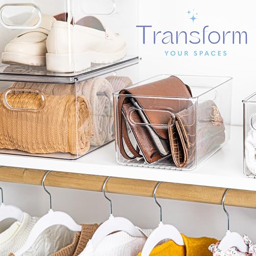 Plastic Food Storage 2 Pack Clear Container Bin with Handles for Organizing Kitchen, Pantry, Refrigerator, Freezer, Pantry, Cabinet, Closet, Bathroom. 10”x6”x5” - size: 10x6x5