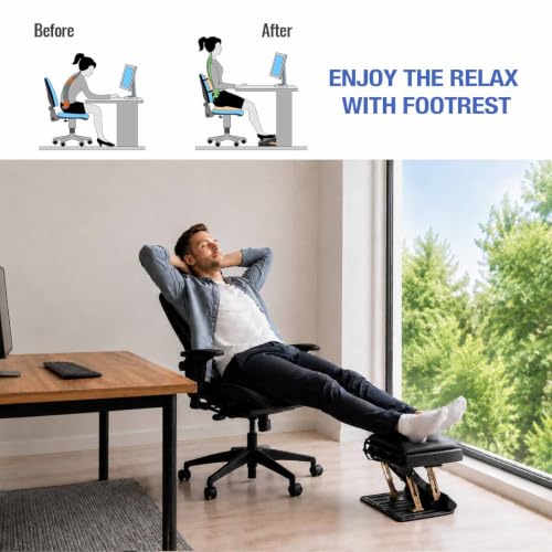 Under Desk Footrest, 4-Level Height Adjustable 12Modes Foldable Footrest - color: Black