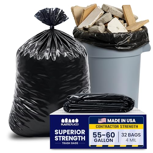 Plasticplace 55 Gallon Contractor Bags, Black, 38'' x 58'', 4 Mil, 32/Case - color: Black, size: 32 Count (Pack of 1)