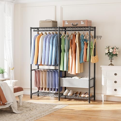 Golpart Heavy Duty Clothes Rack Metal Wardrobe with Adjustable Wire Shelves - color: Black, size: 15.75"D x 46"W x 78.75"H