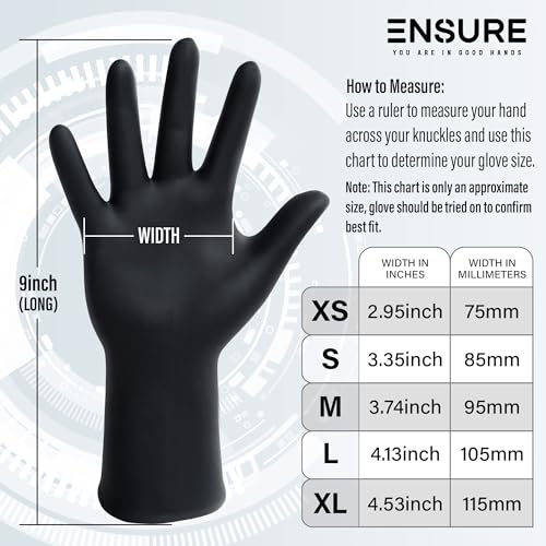 Ensure Black Nitrile Gloves Heavy-Duty Texture Grip Low Derma Patented - size: Small