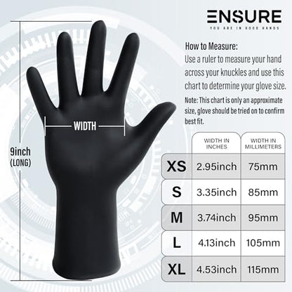 Ensure Black Nitrile Gloves Heavy-Duty Texture Grip Low Derma Patented - size: Small