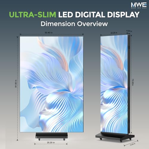 MWE P1.86 Tri-Fold LED Poster Screen with Flight Case, 90" Dual-Sided LED Digital Signage Display with Publishing System, Foldable Advertising Display Kiosk Video Wall for Events, WiFi/USB/HDMI - size: 90"-Tri-fold