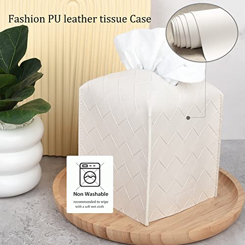 Tissue Box Cover PU Leather Tissue Holder Square Organizer Dispenser for Bathroom, Bedroom, Vanity Countertop, Office, Car, Griege