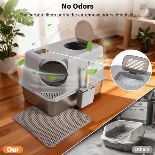 Stainless Steel Litter Box with Lid,Extra Large Enclosed cat Litter Box - color: Enclosed-XL