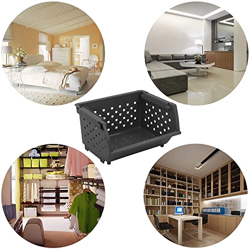 4-Pack Gray Plastic Stackable Kitchen Storage Basket