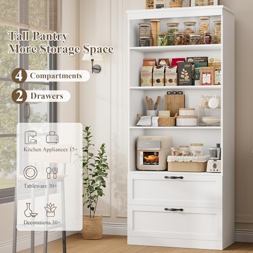 HOSTACK 70" Kitchen Pantry Storage Cabinet, Farmhouse Pantry Cabinet, White - color: White