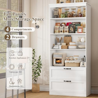 HOSTACK 70" Kitchen Pantry Storage Cabinet, Farmhouse Pantry Cabinet, White - color: White