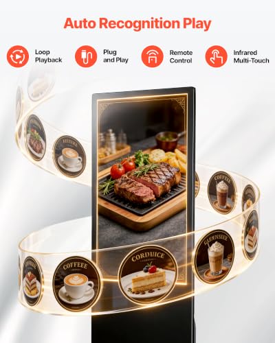 VEVOR 43 in Indoor Digital Signage Floor Standing Advertising Display Kiosk, WiFi HDMI/USB Input Android OS, 178° Wide View, LCD Touchscreen Interactive Monitor, Mobile Commercial Totem Poster - size: 43"-Touchscreen