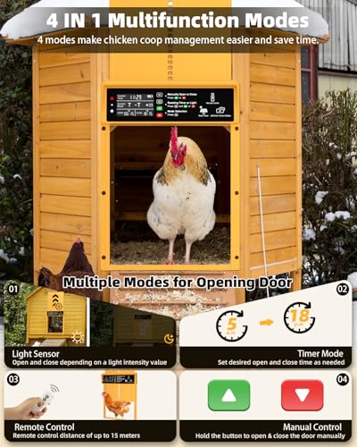 Automatic Chicken Coop Door Solar Powered with Timer & Light Sensor, Pet Deluxe Chicken Door with 7W Solar Panel, Anti-Pinch Safety, 10PCS Wire Clips and Aluminum Alloy, Long-Range Remote - Gold - color: Gold