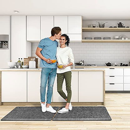 KMAT 2PCS Kitchen Mat Cushioned Anti-Fatigue Comfort Standing Mat Rug - color: Grey, size: 1'5" x 2'4"+1'5" x 2'4" (Rectangular)
