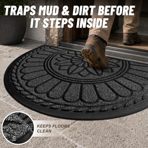 Mibao Half Round Door Mat, 47"x32", Grey, Non-Slip Welcome Entrance - color: Grey, size: 2'8" x 3'11" (Semicircular)