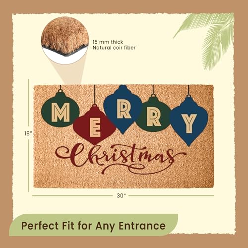 LuxUrux Premium Christmas Door Mat Outdoor - Elegant Coir Holiday Door Mat, Absorbent and Non-Slip Front Doormat- Merry Christmas | Natural, Perfect for Holiday Entryways Indoors & Outdoors - color: Merry Christmas-theme, size: 17'' x 30''