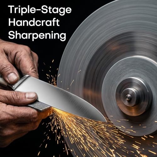 KUISINE Upgraded Knife Set High Carbon Stainless Steel Ultra Sharp Blade Ergonomic Handle,Knife Block Set with Built-in Sharpener(Ivory Acacia,15PCS) - color: Ivory Pro H
