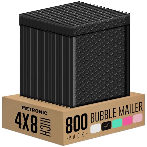 Metronic 800 Pack Small Bubble Mailer 4x8 Inch Black Bubble Mailers Bulk - color: Black, size: 4x8" 800PC