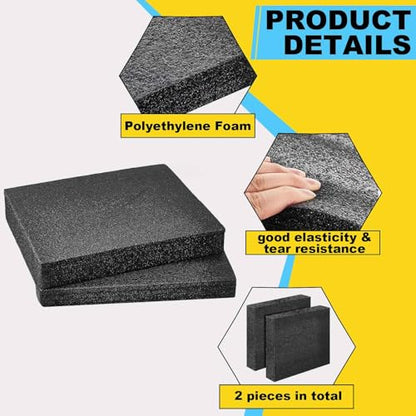 Hoolerry 2 Pcs Polyethylene Foam Block, 12" X 12" X 2", Black - size: 12" X 12" X 2"