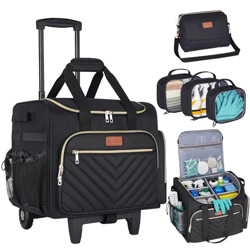 INSMEER Cleaning Caddy with Wheels,3 Removable Clear Bag and 1 Shoulder Bag