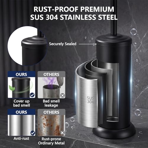 Stainless Steel Toilet Bowl Brush and Holder Set for Bathroom Long Handle - color: Black