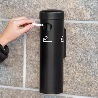 Wall-Mounted Cigarette Receptacle – 12 3/4" Outdoor Ash Disposal Tube with Push-Button Emptying – Weather-Resistant Smoker Pole for Restaurants, Bars & Convenience Stores (Black) - color: Black