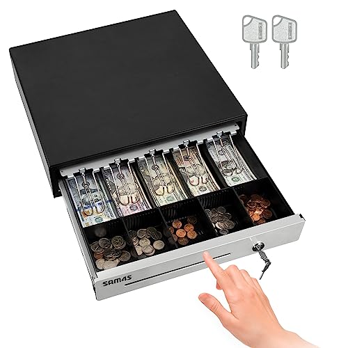 SAM4s 16" Heavy Duty Black Manual Push Open Cash Drawer with 5Bill/5Coin Stainless Steel - size: 02. PUSH