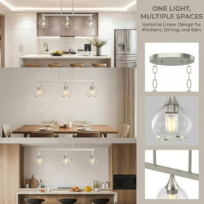 Phaosio Kitchen Island Linear Pendant Light, 3-Light - color: Brushed Nickel, size: 3-Light