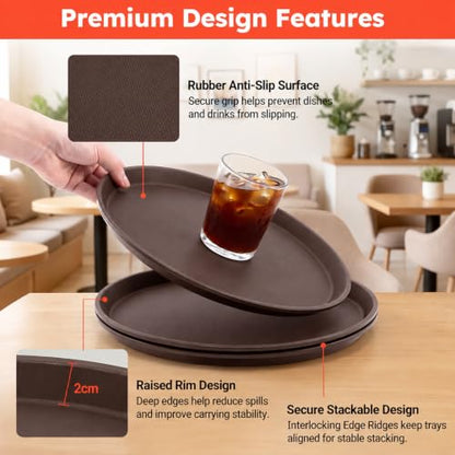 2 Pack 16" Commercial Non-Slip Round Serving Trays, NSF, Brown - color: Brown, size: 16"