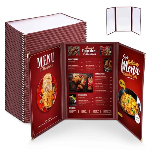 WeChef 30 Pack Restaurant Menu Covers 8.5 x 14 Triple Fold 3 Pages 6 Views - size: 8.5" x 14" - Trifold - 6 Views