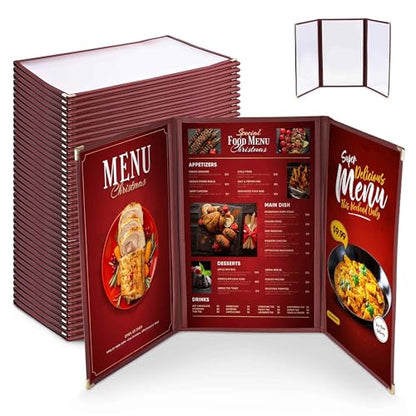 WeChef 30 Pack Restaurant Menu Covers 8.5 x 14 Triple Fold 3 Pages 6 Views - size: 8.5" x 14" - Trifold - 6 Views