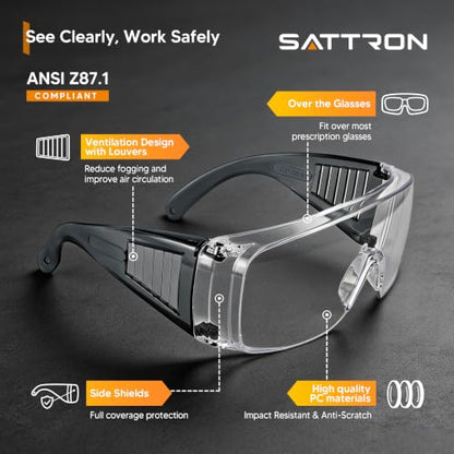 Safety Glasses Over Eyeglasses 12Pack ANSI Z87.1 Impact&Scratch Resistant Wide Vision Fits Over Glasses Dust/Chemical Splash Proof Protective Eyewear for Work Construction Lab Clear Lens Black Temple - color: 12 Pack/ Clear Lens/ Gray Temples