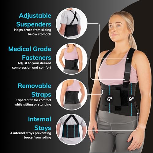 BraceAbility Work Back Brace - Removable Suspender Shoulder Straps for Heavy Lifting Safety - Industrial Lower Back Pain Protection Belt for Men and Women in Construction, Moving, Warehouse Jobs (M) - size: Medium