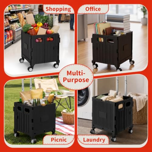 Foldable Shopping Cart with Wheels: Small Rolling Utility Crate - color: Black(s)