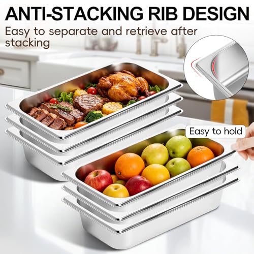 GOLDEN KEY 6 Pack 1/3 Hotel Pans，2.5" Deep 1/3 Size Stainless Steel Steam Table Pan Anti-Jam Food Pan Chafing Pan for Hotel, Party, Buffet, Chafing Dishes, Catering Supplies - color: 1/3, size: 2-1/2" Deep