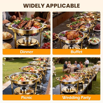 POWERFUEL 7QT Stainless Steel Chafing Dishes for Buffet with Serving Tongs - size: 2 Pack with Glass Lid
