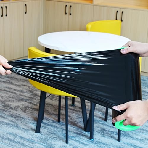 CHUANGSEED Black Stretch Film 12‘’ x 1000 Feet 4-Pack 80 Gauge Industrial Strength Shrink Film with Plastic Handle,Durable Self-Adhesive Plastic Wrapping for Moving,Shipping - color: Black, size: 4 PACK
