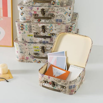 Soul & Lane - Vintage Suitcase Storage Boxes with Handles, Set of 5