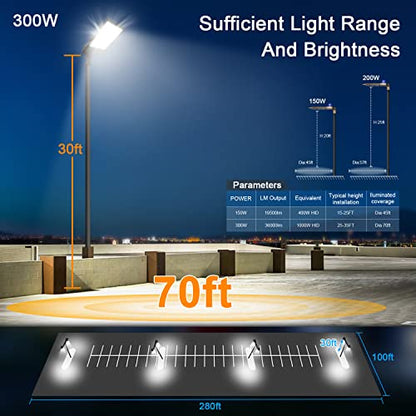 ledmo 300W LED Parking Lot Light 36000LM 5000K Adjustable Slip Fit Mount - size: Big/300/Slip Fit
