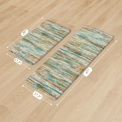 KIMODE Kitchen Mats Cushioned Anti Fatigue,Cyan Abstract Farmhouse Rugs - color: Cyan/Multi, size: 17.3" x 47"+17.3" x 29"--0.47 inches