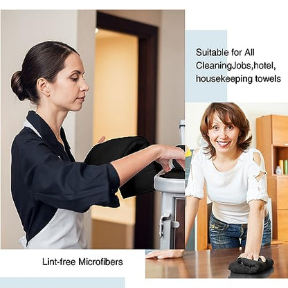 Macarrie 200 Microfiber Cleaning Cloths, 12 x 12 in, 200 GSM, Black - color: Black