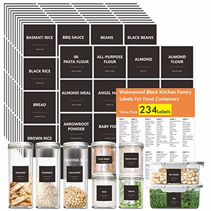 Hebayy 234 Minimalist Kitchen Food Labels, 216 Preprinted Flour Pasta Peas Condiment Oil Stickers, 18 Blank Ones, Waterproof Oil&Tear Resistant, No Residue for Pantry Food Containers Jars. - style: Style 2